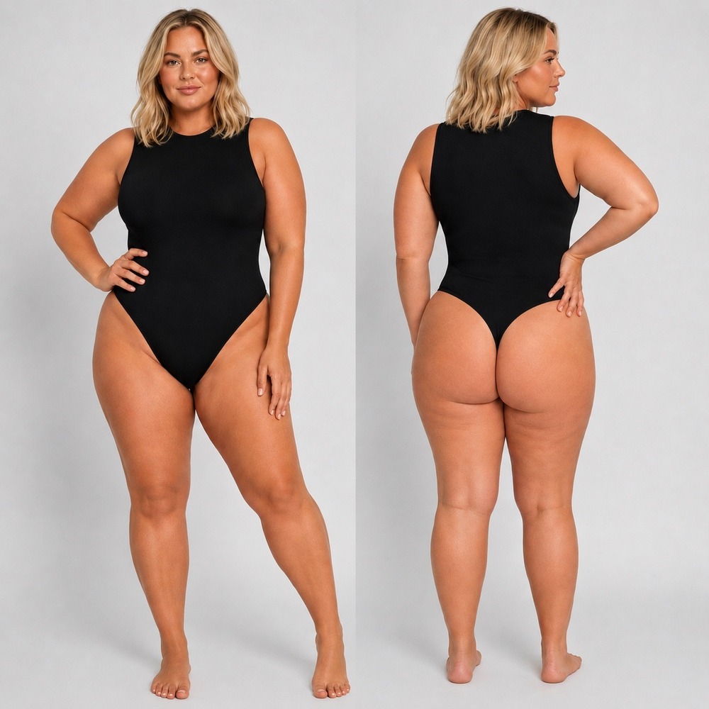 SKIMS Black Sleeveless High-Cut Bodysuit